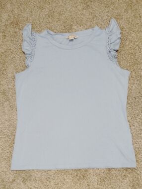 Brooks Brothers Light Blue Ruffle-Shoulder Tank